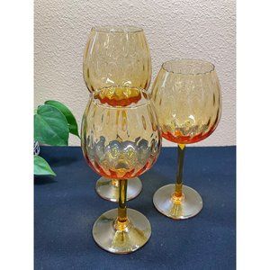 Vintage  Italian Empoli Amber Quilted Design Tall Stem Compotes Set Of 3
